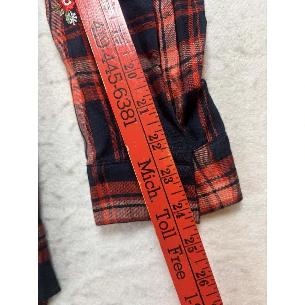 Christopher & Banks Women's Plaid Embroidered L/SL Shirt Size XL Navy/Red NWT